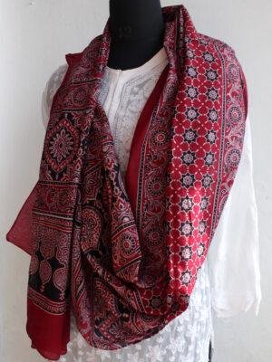 Maroon-and-Black-Ajrakh-cotton-Scarf at Shilphaat.com