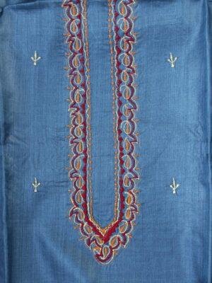 Metallic-Blue-gents-tussar-silk-kuta-fabric at Shilphaat.com