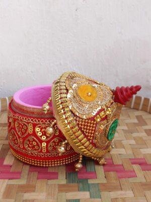 Red-sequins-lace-small-wood-sinhora at Shilphaat.com