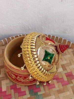 Red-zari-lce-big-wooden-sindhora at Shilphaat.com