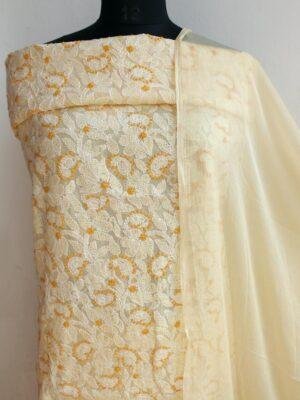 Yellow-chikankari-cotton-3pc-ladies-suit at Shilphaat.com
