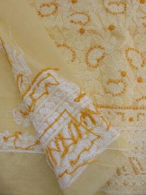 Yellow-chikankari-cotton-lucknowi-suit at Shilphaat.com