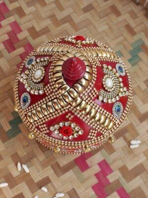 Crystal-Red-lace-wedding-wood-sindur-box at Shilphaat.com