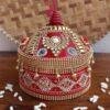 Crystal-Red-lace-wooden-sindur-box at Shilphaat.com