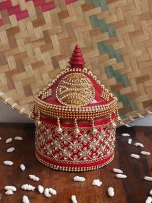 Crystal-Red-small-wooden-sindoor-box at Shilphaat.com