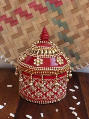 Crystal-Red-velvet-small-wooden-sindoor-box at Shilphaat.com