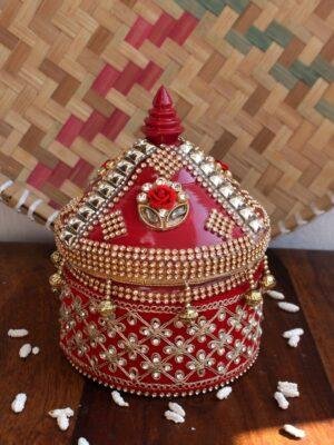 Crystal-and-Roses-small-wooden-sindoor-box at Shilphaat.com