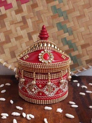 Crystal-and-sequins-small-wooden-sindoor-box at Shilphaat.com