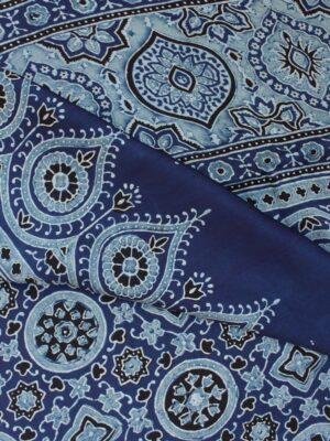 Indigo-and-Black-Modal-silk-Ajrakh-block-printed-scarf at Shilphaat