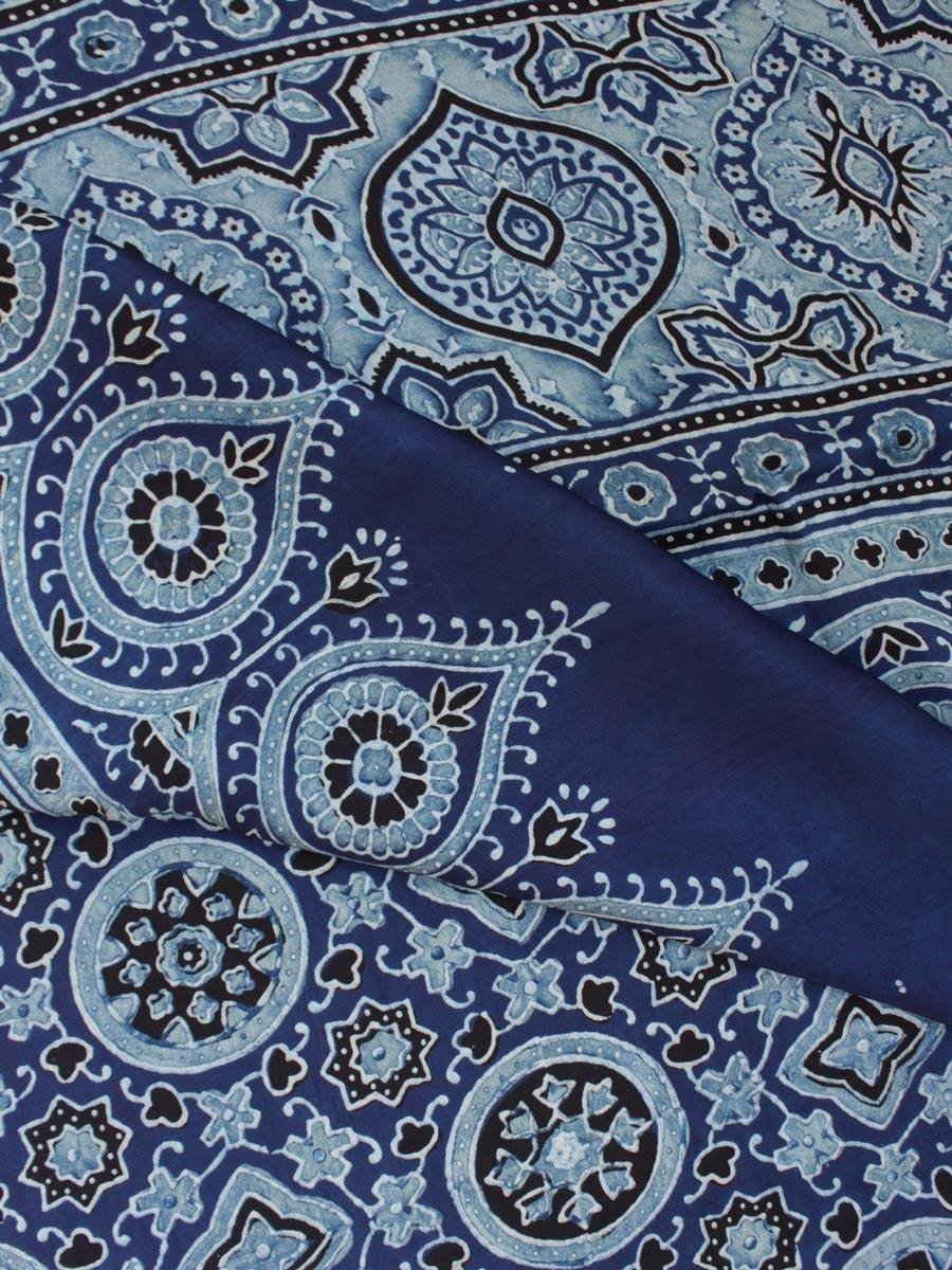 Indigo-and-Black-Modal-silk-Ajrakh-block-printed-scarf Indigo-and-Black-Modal-silk-Ajrakh-block-printed-scarf at Shilphaat