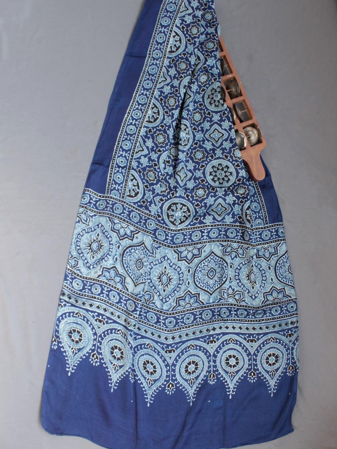 Indigo-and-Black-Modal-silk-Ajrakh-stole Indigo-and-Black-Modal-silk-Ajrakh-stole at Shilphaat.com