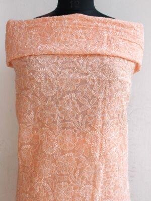 Pastel-Orange-cotton-chikankri-kurta-fabric