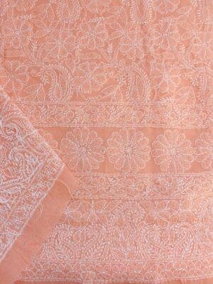 Pastel-orange-chikankari-cotton-kurta-fabric-for-women