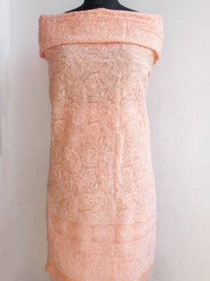 Pastel-orange-cotton-Chikankari-Kurta-Fabric at Shilphaat.com