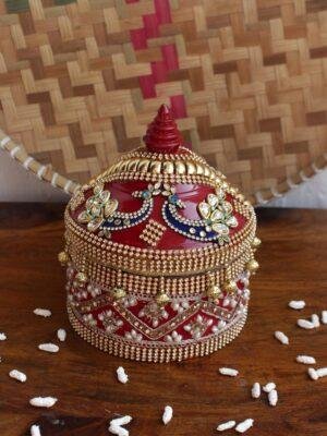 Peacocks-and-Pearls-lace-wooden-sindur-box at Shilphaat.com
