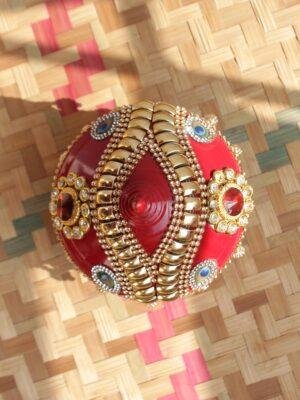 Red-Crystal-and-beads-small-wooden-sindhora at Shilphaat.com