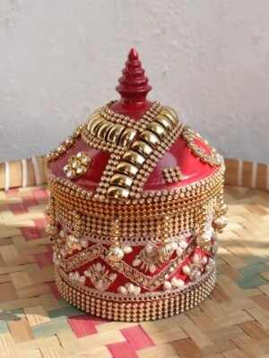 Red-Crystal-and-beads-small-wooden-wedding-sinhora at Shilphaat.com