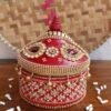 Red-Crystal-lace-wooden-sindur-box at Shilphaat.com