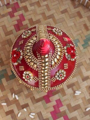 Red-Roses-and-zari-lace-wedding-wood-sindur-box at Shilphaat
