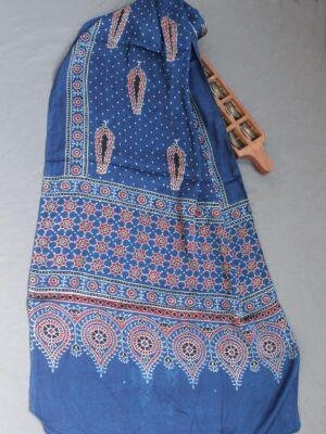 Red-leaves-on-Indigp-Modal-silk-Ajrakh-stole at Shilphaat.com