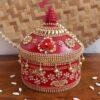 Red-roses-and-zari-lace-wooden-sindur-box at Shilphaat.com