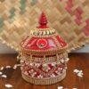 Beads Red-lace-small-wooden-sindur-box at Shilphaat.com