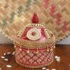 Crystal-Red-Lace-medium-wooden-sindoor-box at Shilphaat.com