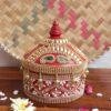 Beads-Red-lace-Big-medium-wooden-sindur-box at Shiphaat.com