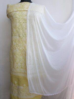 Lemon-Yellow-chikankari-cotton-dress-material at Shilphaat.com