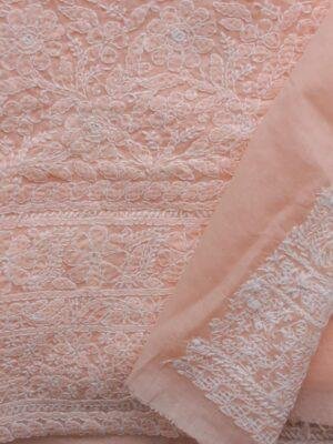 Peach-chikankari-embroidered-cotton-kurta-fabric-