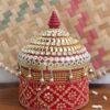 Red-and-golden-lace-Big-wooden-sindoor-box at Shilphaat.com