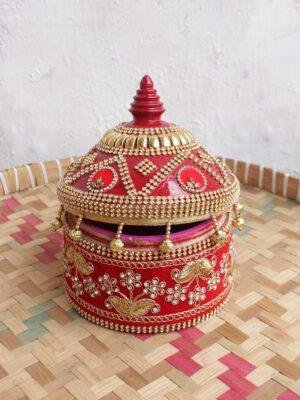 Red-zari-and-Crystal-big-wood-Sindhora at Shilphaat.com