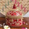 Red-zari-and-crystal-lace-big-wooden-Sindoor-box at Shilphaat.com