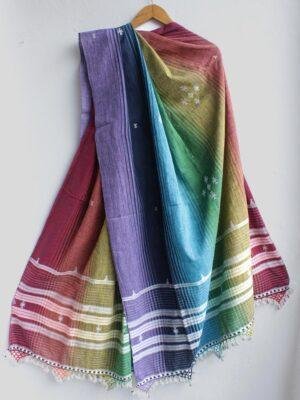 Rainbow-pure-Kala-cotton-Bhujodi-Dupatta at Shilphaat.com