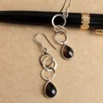 3 rings, Black-stone, pure silver Earrings