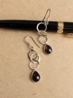 3 rings, Black-stone, pure silver Earrings