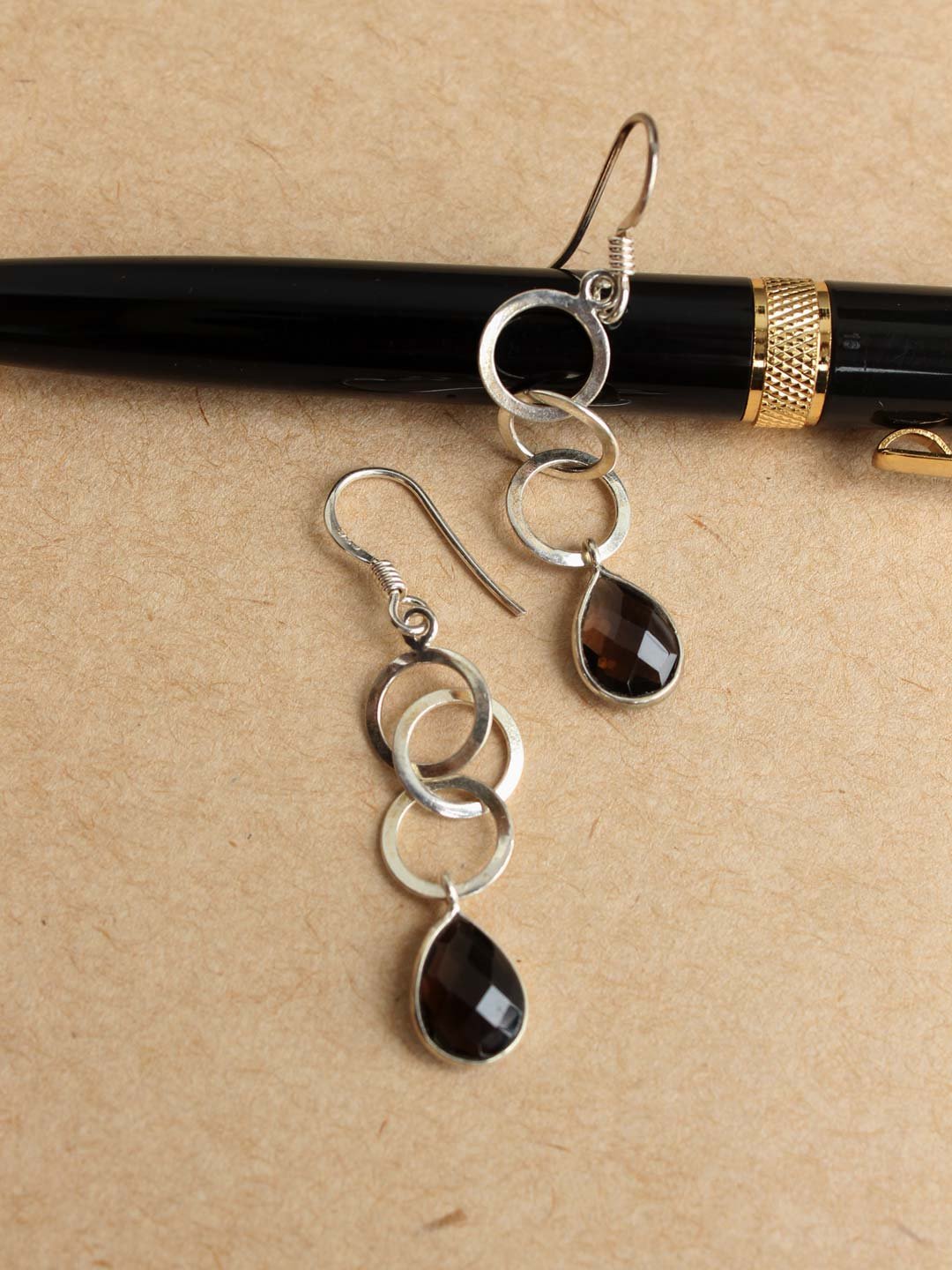 3-rings-black-stone-real-silver-earrings.jpg 3 rings, Black-stone, pure silver Earrings - Image 1