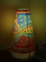 Abstract painted Leather Puppetry Table Lamp - Image 2