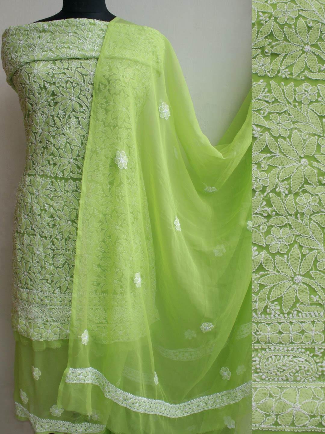 Apple-Green-georgette-chikankari-dress-material.jpg Apple-Green georgette Chikankari ladies suit - Image 1