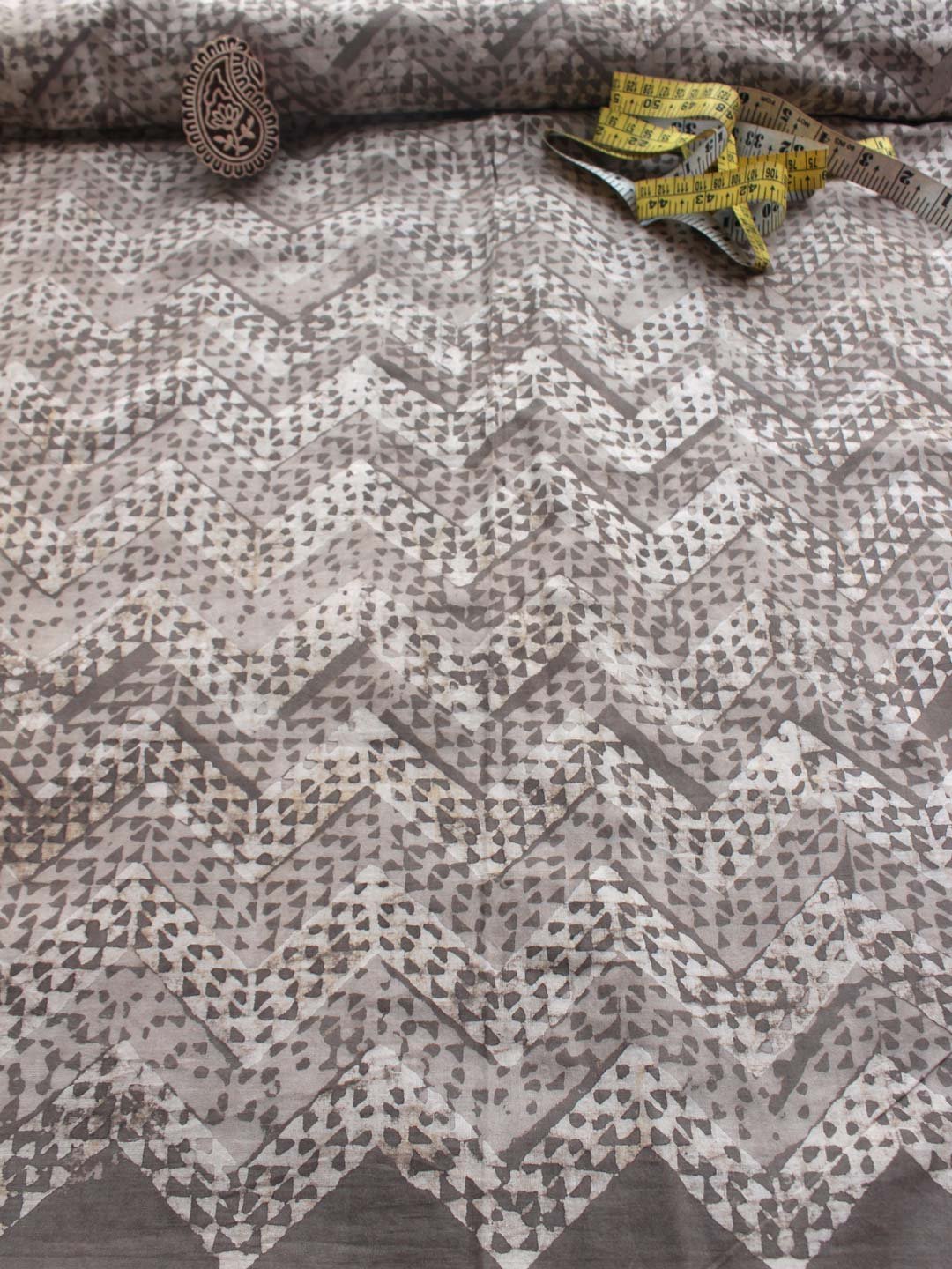 Ash-Grey-bagru-block-printed-cotton-kurta-shirt-fabric.jpg Ash-Grey Block-Printed pure cotton fabric - Image 1