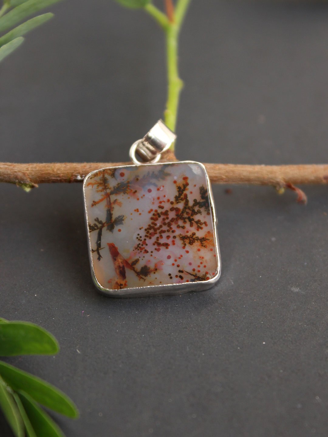 Autumn-Square-dendritic-Agate-silver-Pendant.jpg Autumn- Dendritic Agate Silver Pendant - Image 1