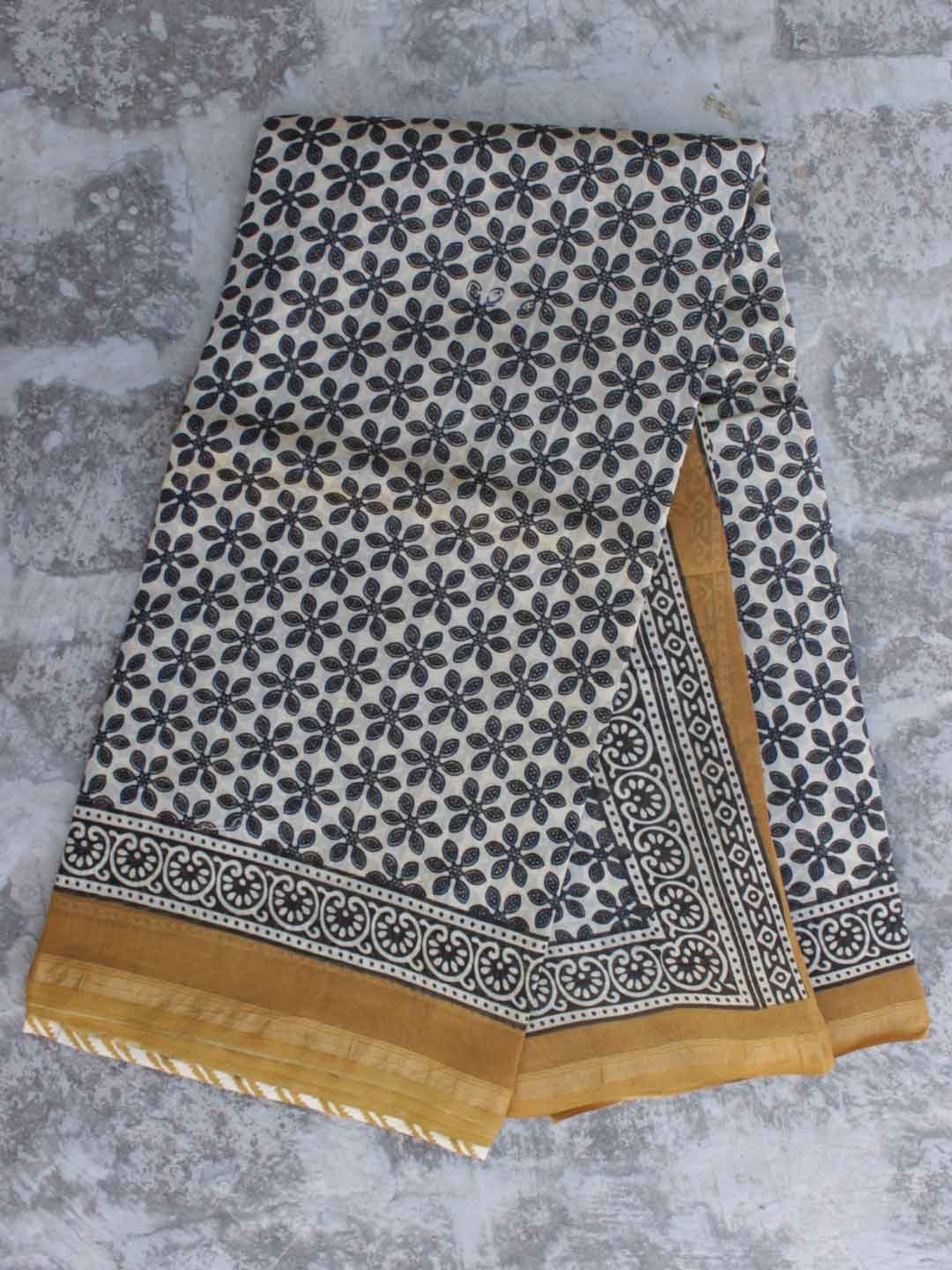 Bagru-block-printed-off-white-chanderi-saree.jpg Bagru Block-Printed Off-White Chanderi saree - Image 1