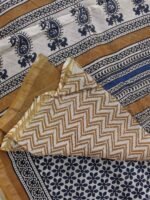 Bagru Block-Printed Off-White Chanderi saree - Image 3