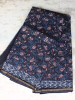 Bagru-Dabu Block-Print Indigo Chanderi Saree