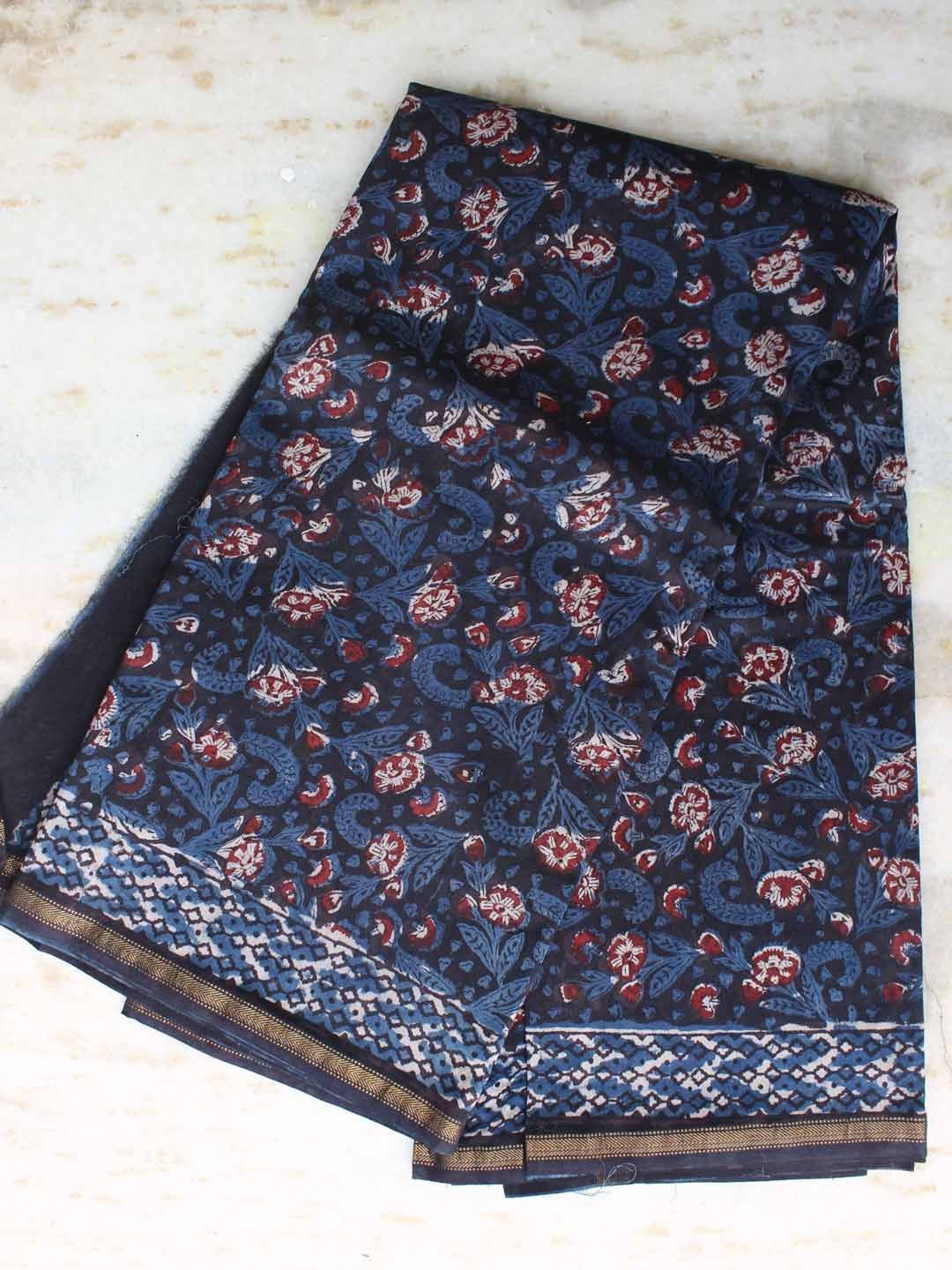 Bagru-dabu-block-print-indigo-chanderi-saree.jpg Bagru-Dabu Block-Print Indigo Chanderi Saree - Image 1