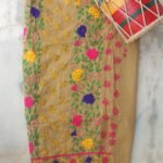 Beige-Brown Phulkari embroidered Salwar Fabric