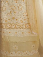 Beige-Yellow Cotton Chikankari Dress-material - Image 3