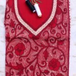 Red and Beige Kantha cotton Kurta Fabric