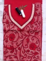 Red and Beige Kantha cotton Kurta Fabric