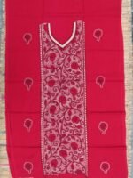 Red and Beige Kantha cotton Kurta Fabric - Image 3